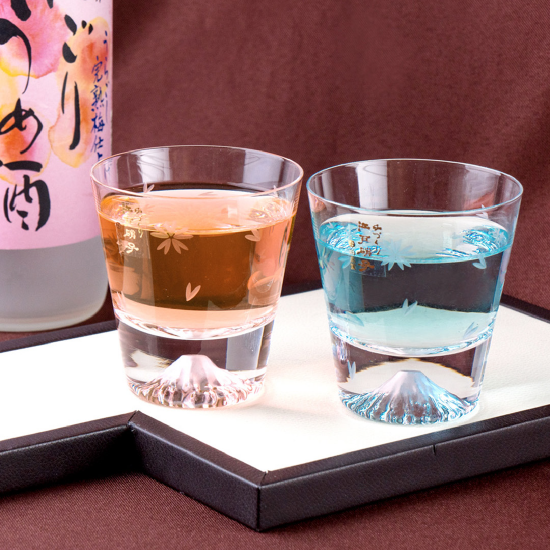 【田島硝子】mini富士山杯 櫻花限量款 威士忌杯 隨飲料變色 酒杯 (對杯)