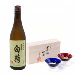 【最強新婚禮】奥能登の白菊 純米吟醸＋富士山祝盃清酒杯組（琉璃色＋朱紅色）